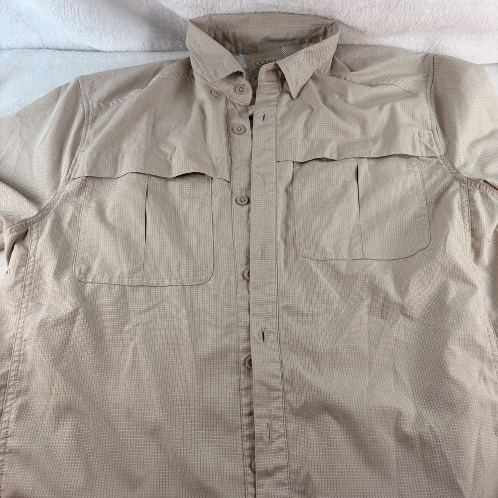 Ocean + Coast Size M Classic Fit Vented Fishing Shirt Beige Grid Utility SS EUC